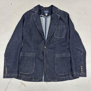 Polo Ralph Lauren Blazer Womens 10 Blue Denim Two Button Stretch Tailored Jacket